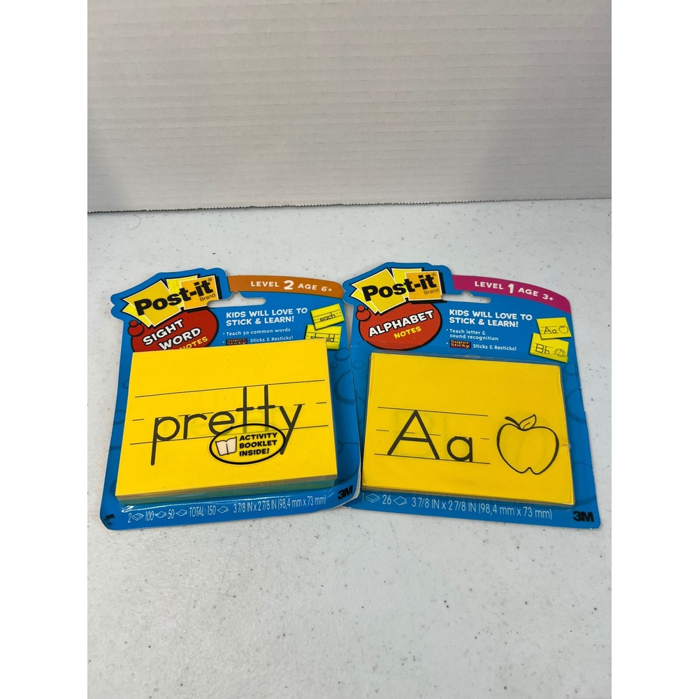 Post-it Kids Stick & Learn Alphabet and Sight Word Notes Set Level 1 & 2 3M